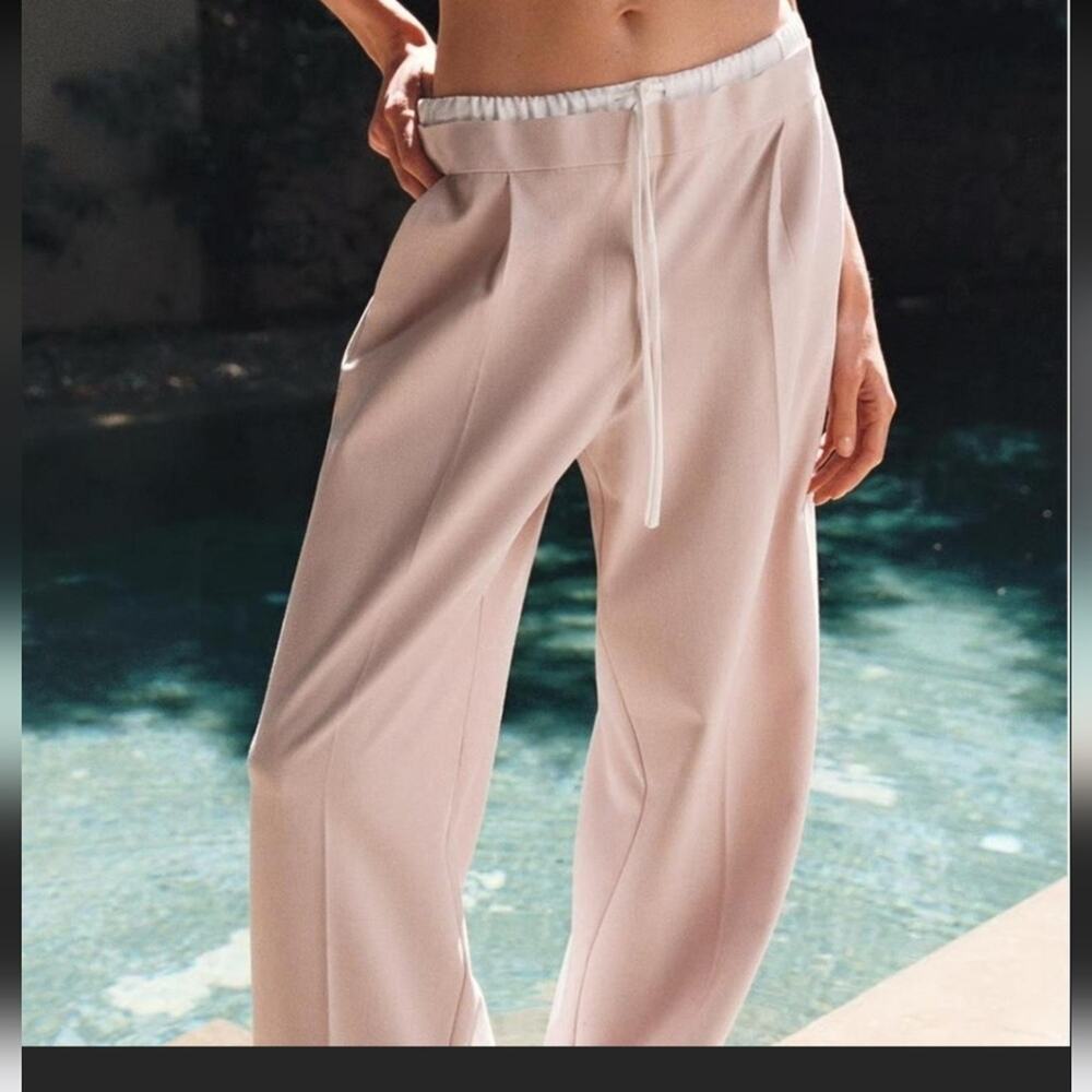 Zara Pink High Rise Wide Leg Pants Trousers Size L